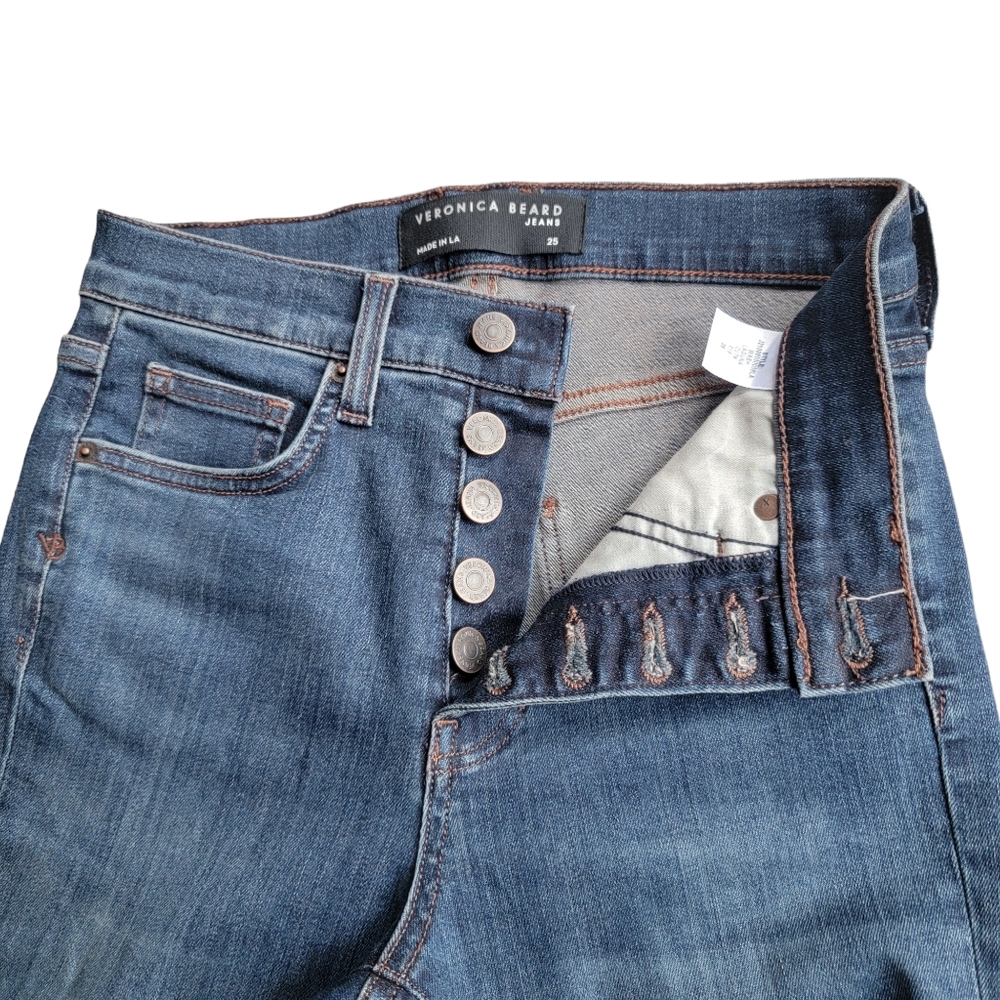 Veronica Beard Debbie High-Rise Button Fly Fray Hem Skinny Jeans Laguna … - Picture 9 of 16